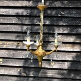 Gilt French Chandelier: Neo Classical 3-Branch Crystal Pendant Light