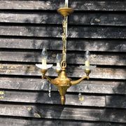 Gilt French Chandelier: Neo Classical 3-Branch Crystal Pendant Light
