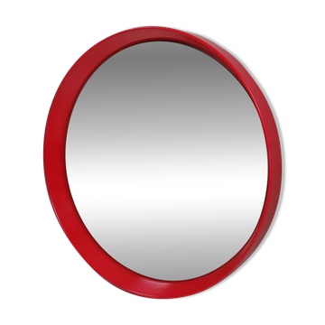 Mid-century circular wall mirror in red lacquered wood – 1960s