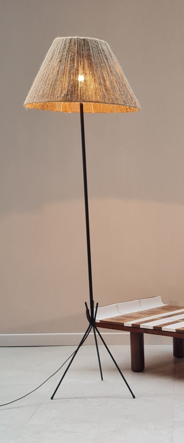 Wrought iron tripod floor lamp 1960