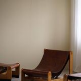 Francesco Lucianetti, Lounge chairs in leather and elm, Italian modern, 1960s