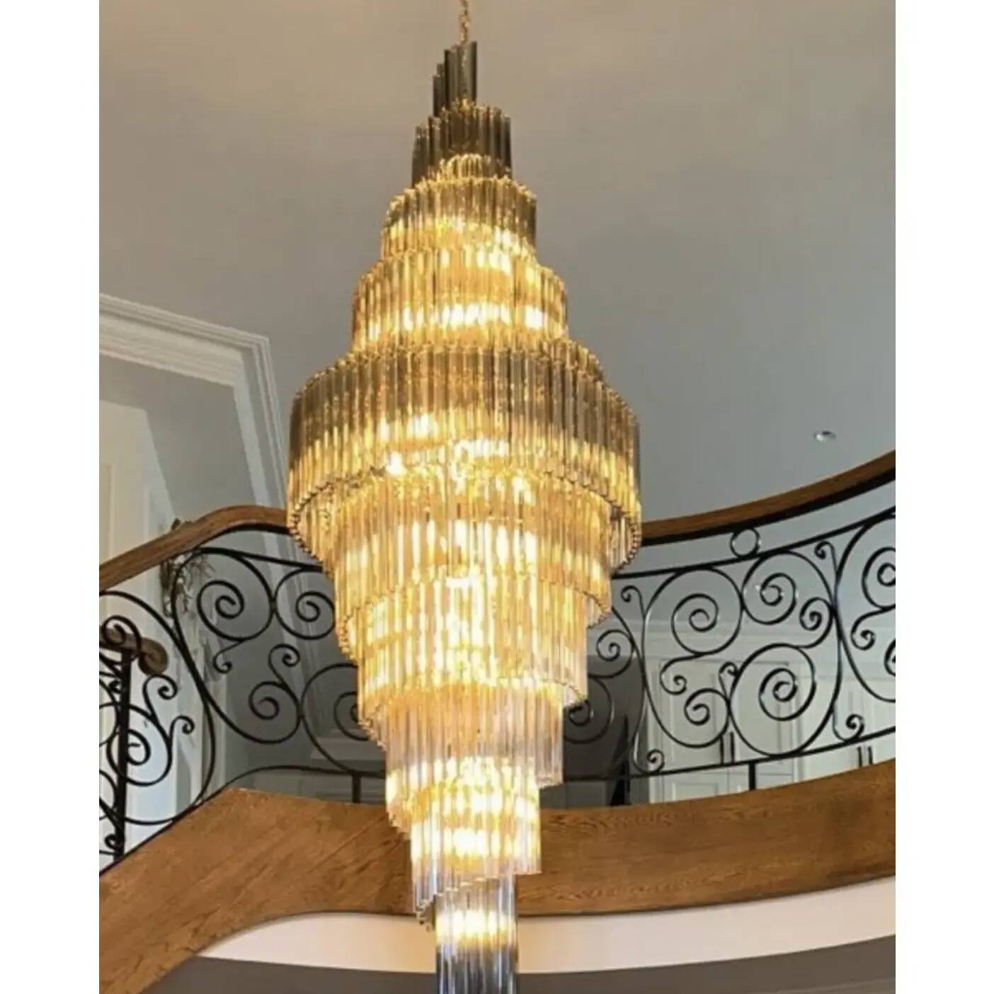 Oversized Contemporary Murano Glass Chandelier, “Quadriedro” Design in Fumé