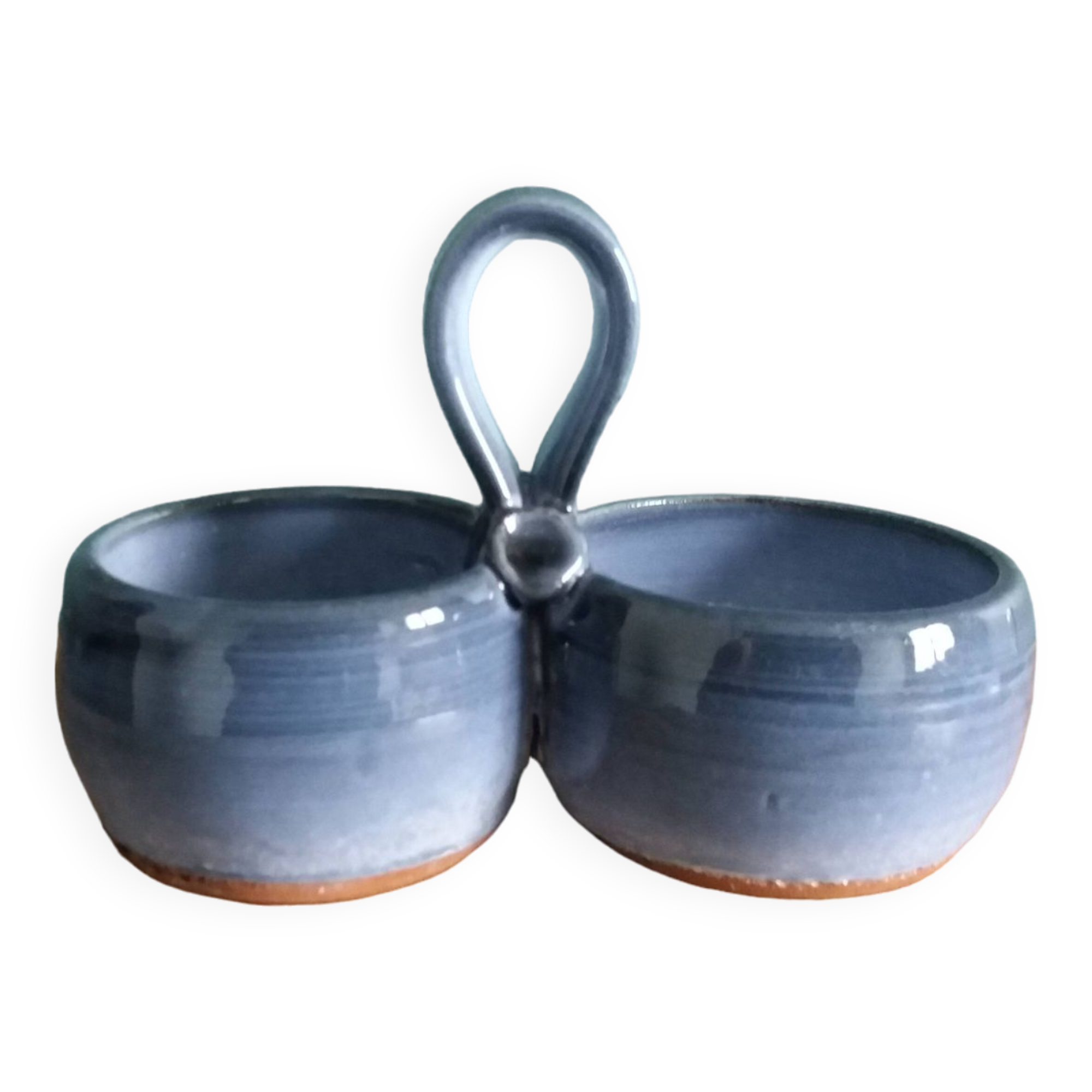 Glazed terracotta double salt dish