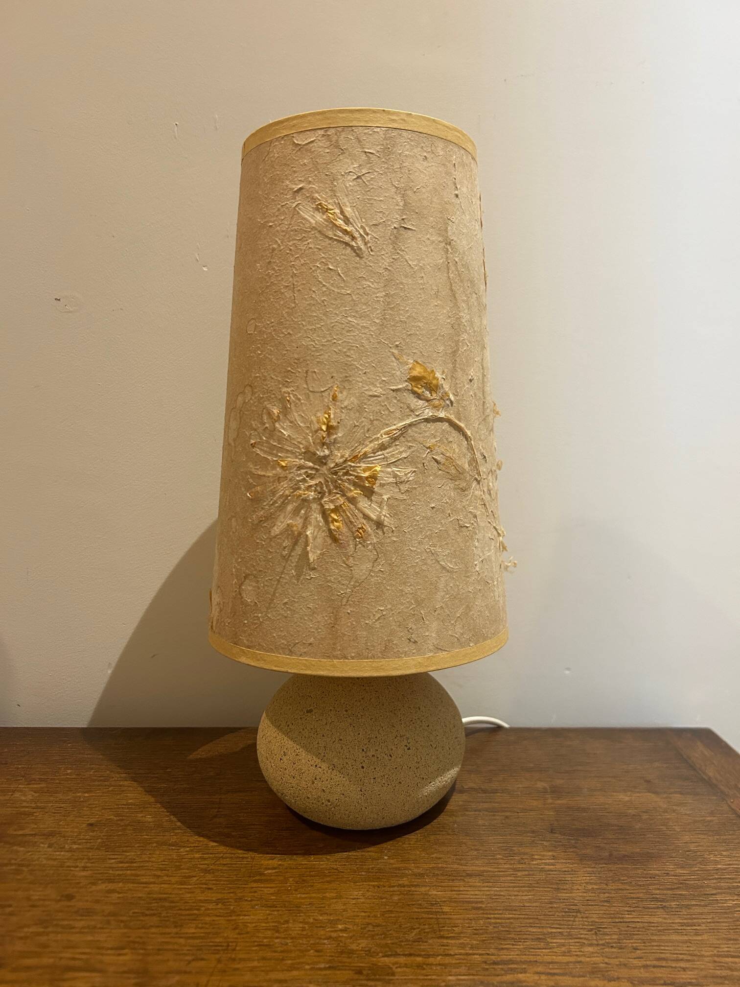 stone lamp with its lampshade in dried flowers 1970
