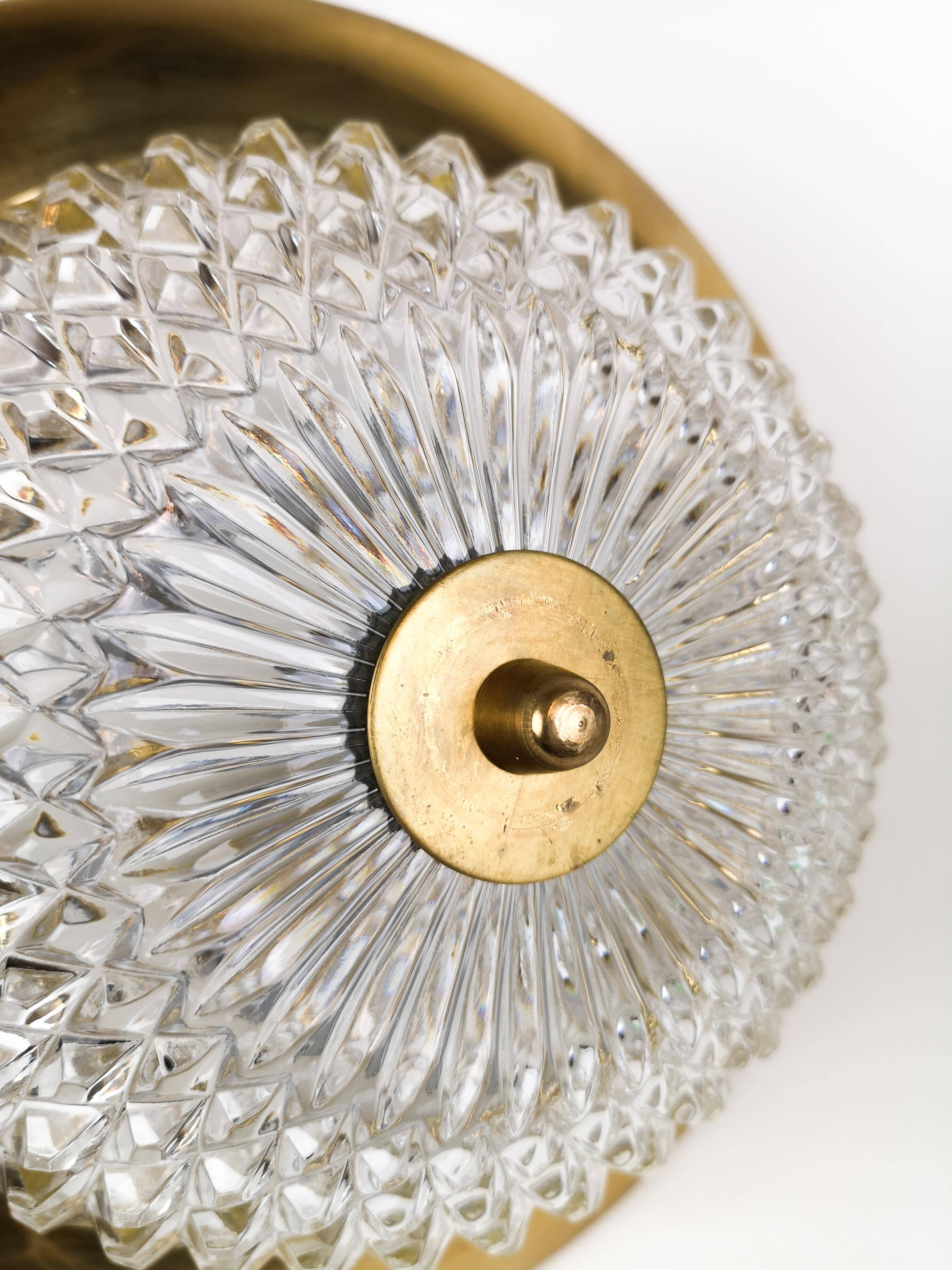 Brass and Crystal Ceiling Lamp from the 1960s by Tyringe for Orrefors, Sweden