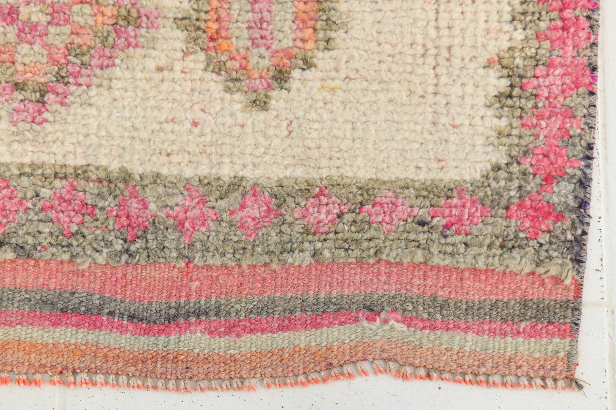 3x13 Salmon Orange & Cream Orientel Wool Runner Rug, 87x384 Cm