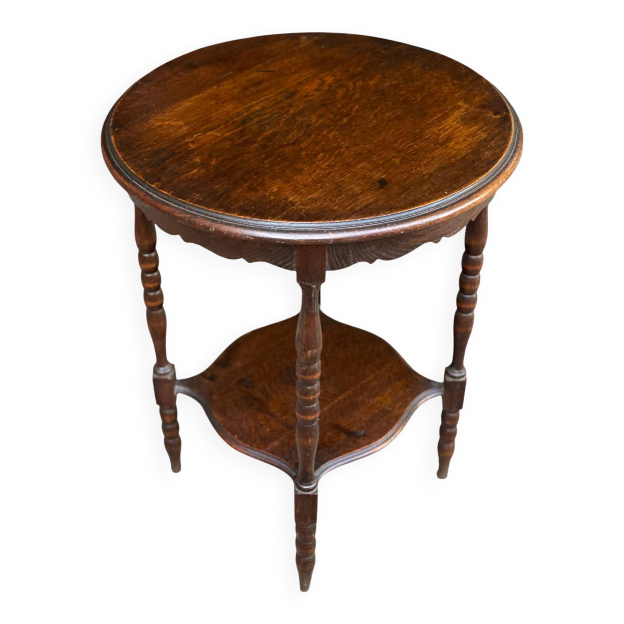 Vintage art deco round shelf in solid wood