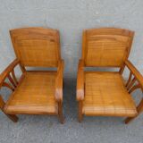 2 colonial bamboo and teak armchairs