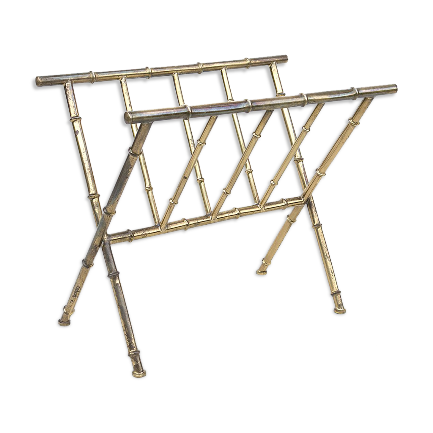 Brass Bamboo Magazine Rack ★ 50s 60s 70s Mid Century Modern Danish Design