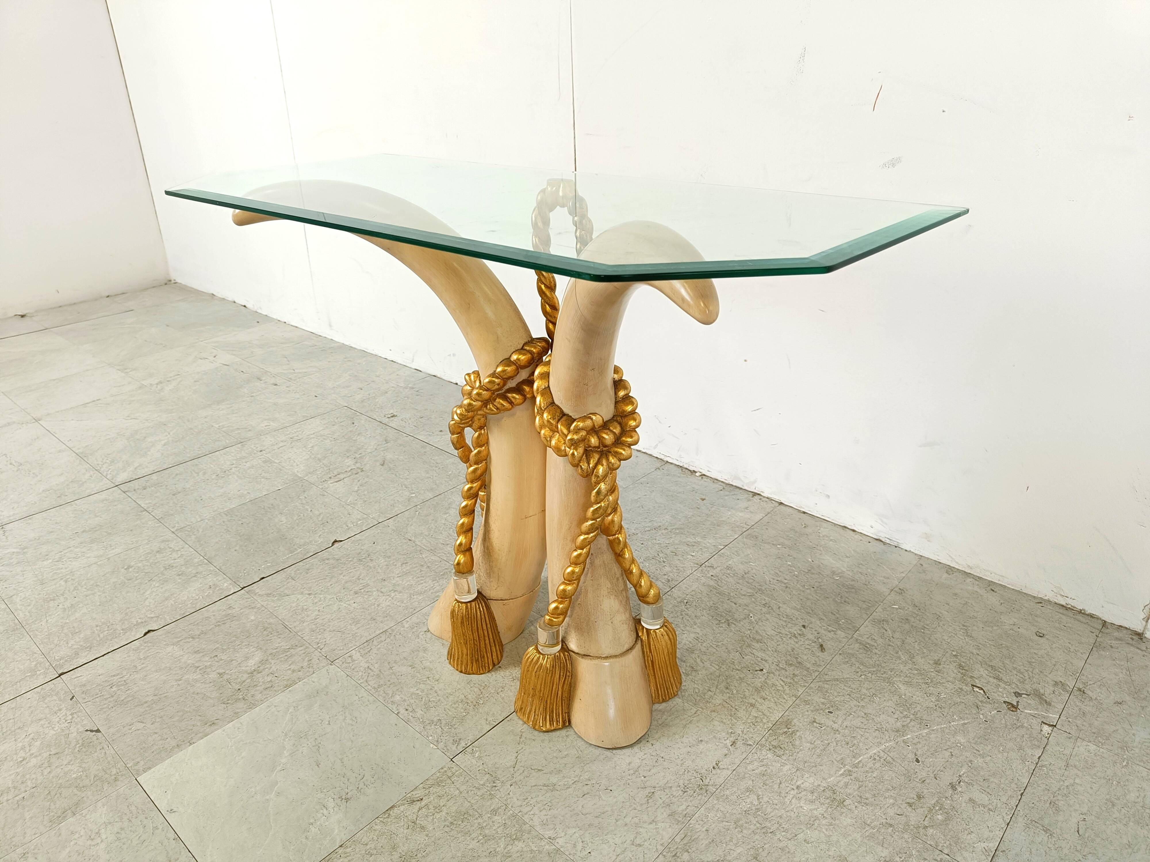 Vintage faux tusk console table, 1980s