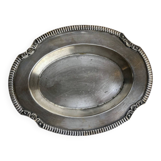Oval metal silver-plated tray with hallmarks from the early 20th century.