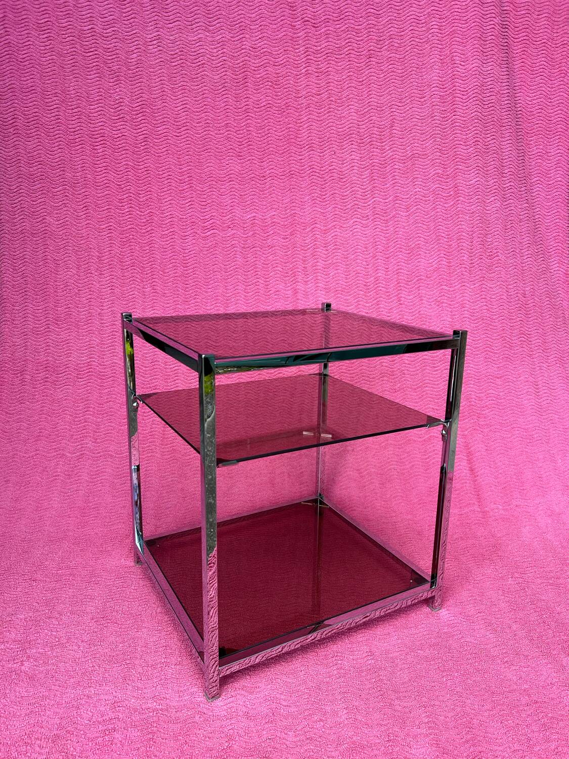 VINTAGE 1970 RECTANGULAR COFFEE TABLE WITH SQUARE CHROME TUBES AND 3 SHELVES