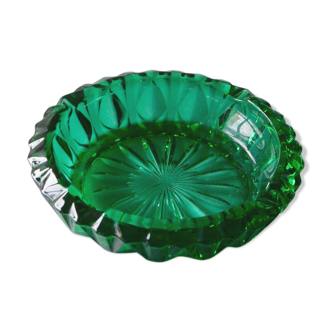Cendrier vintage en verre vert-émeraude