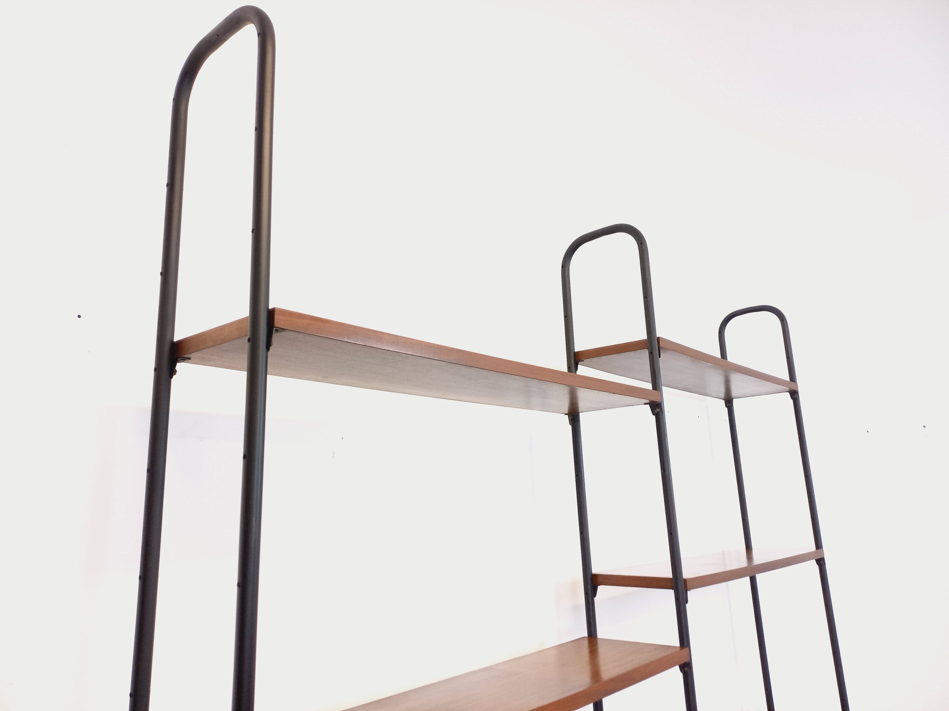 Vintage Italian double modular shelving unit in wood and metal