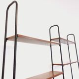 Vintage Italian double modular shelving unit in wood and metal