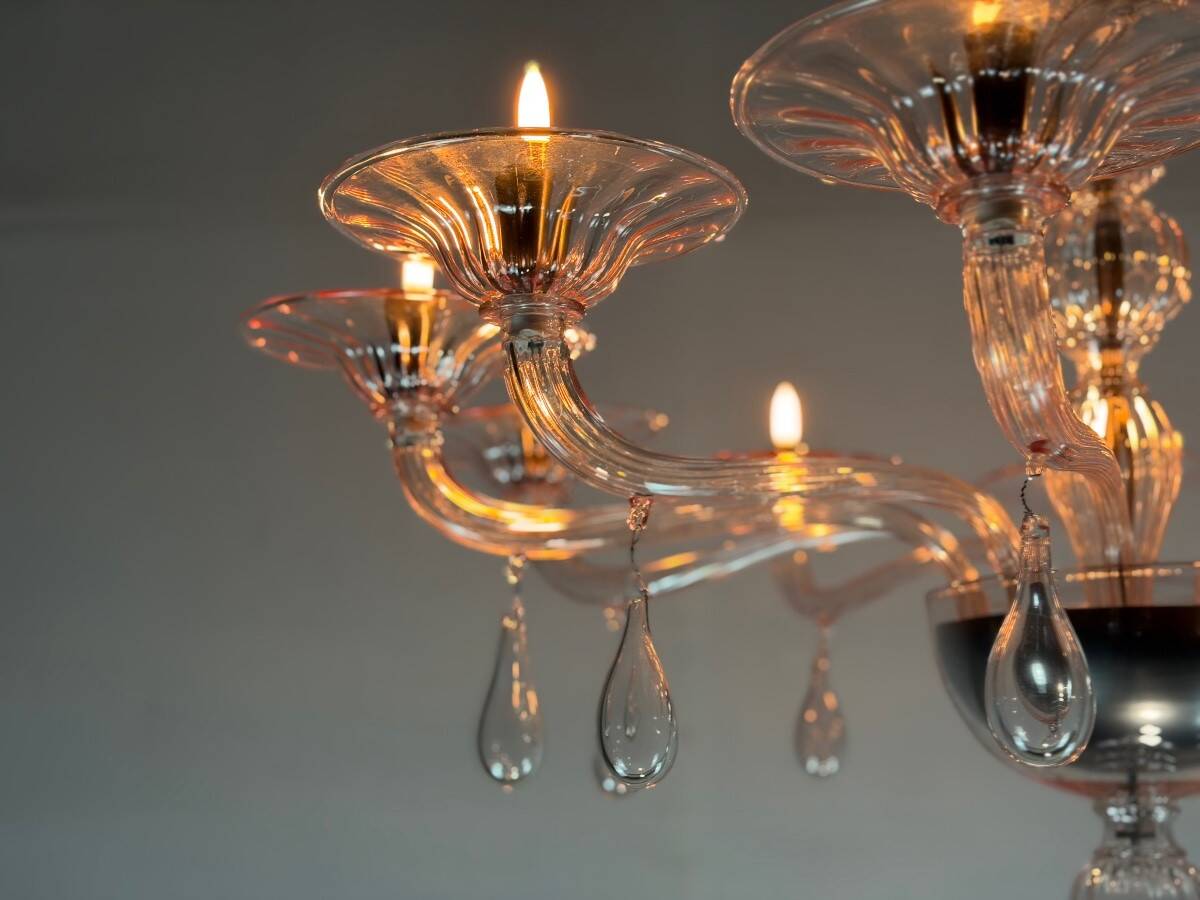 Venetian glass lustre in pink, in the style of Venini.