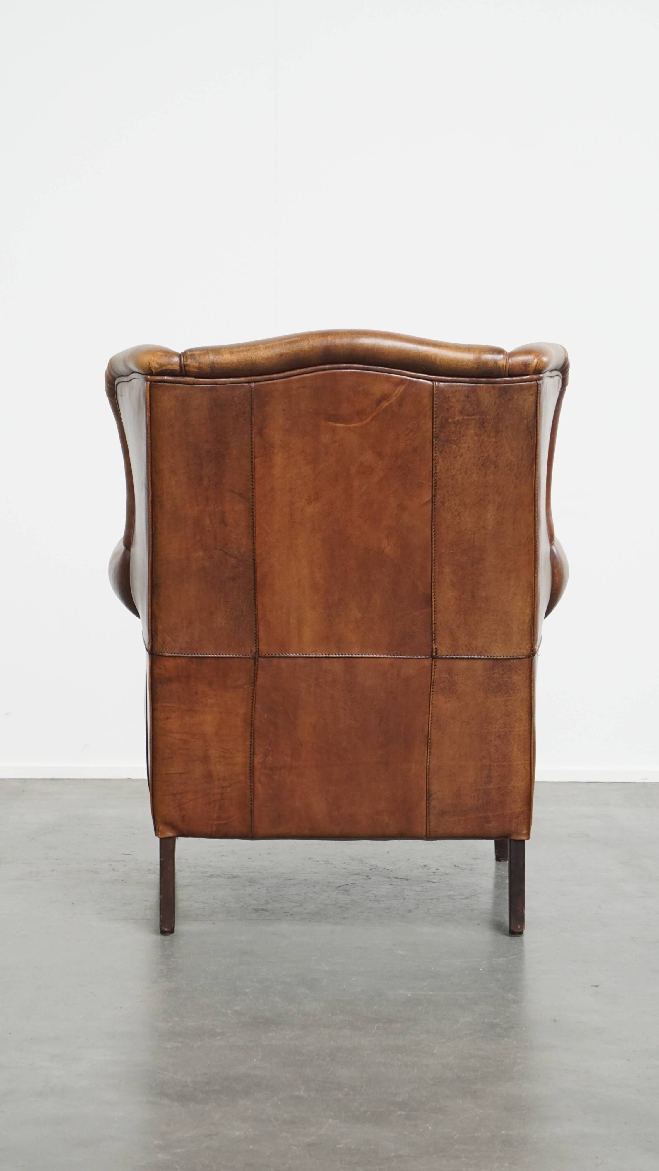 Vintage Sheepskin Leather Wingback Chair