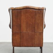 Fauteuil à oreilles vintage en cuir de mouton