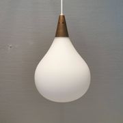 Large hanging lamp in white opal glass with brass top. Danish and estimated from the 1970s.