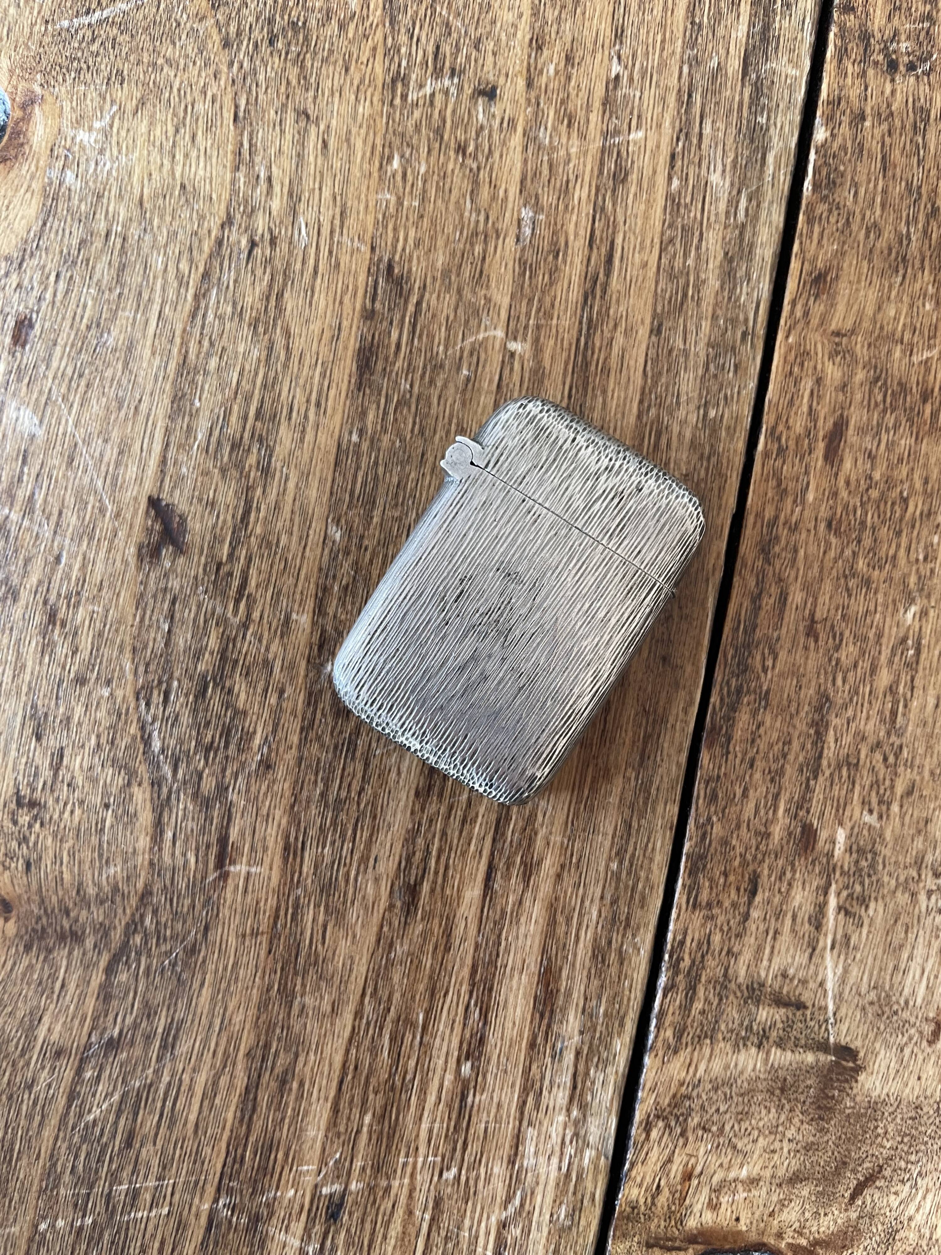 Antique pyrogen, fire box, solid silver match holder