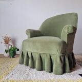 Antique crapaud armchair - green velvet