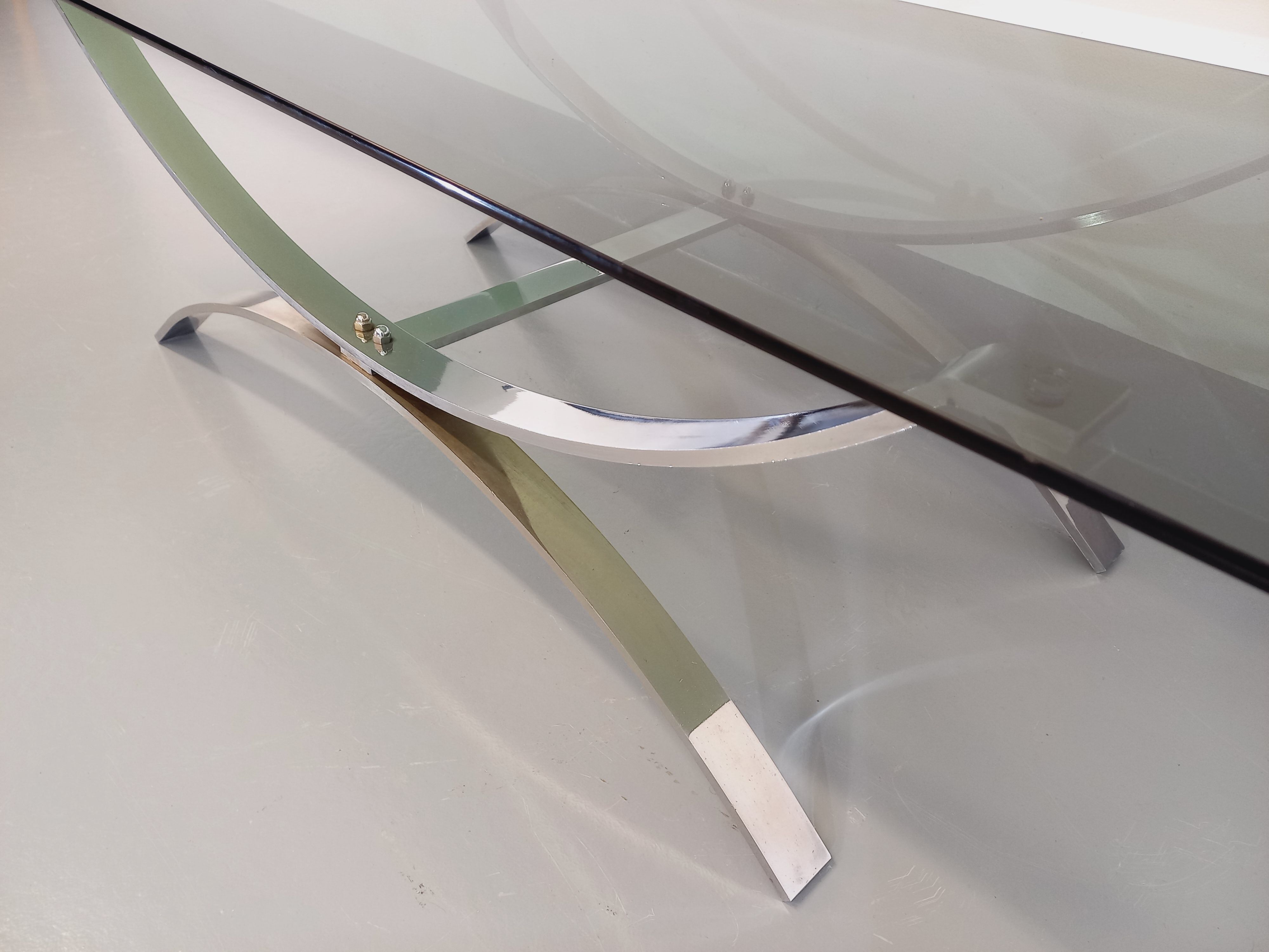 Vintage glass and chromed metal coffee table from the 70s