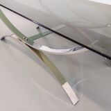 Vintage glass and chromed metal coffee table from the 70s
