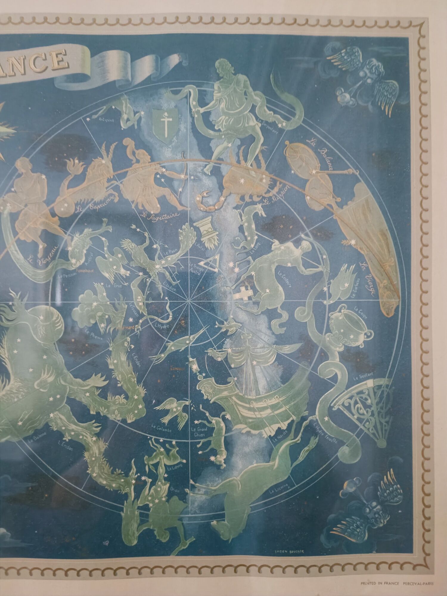 Poster Air France ancienne - planisphère Constellation - Lucien Boucher 50's
