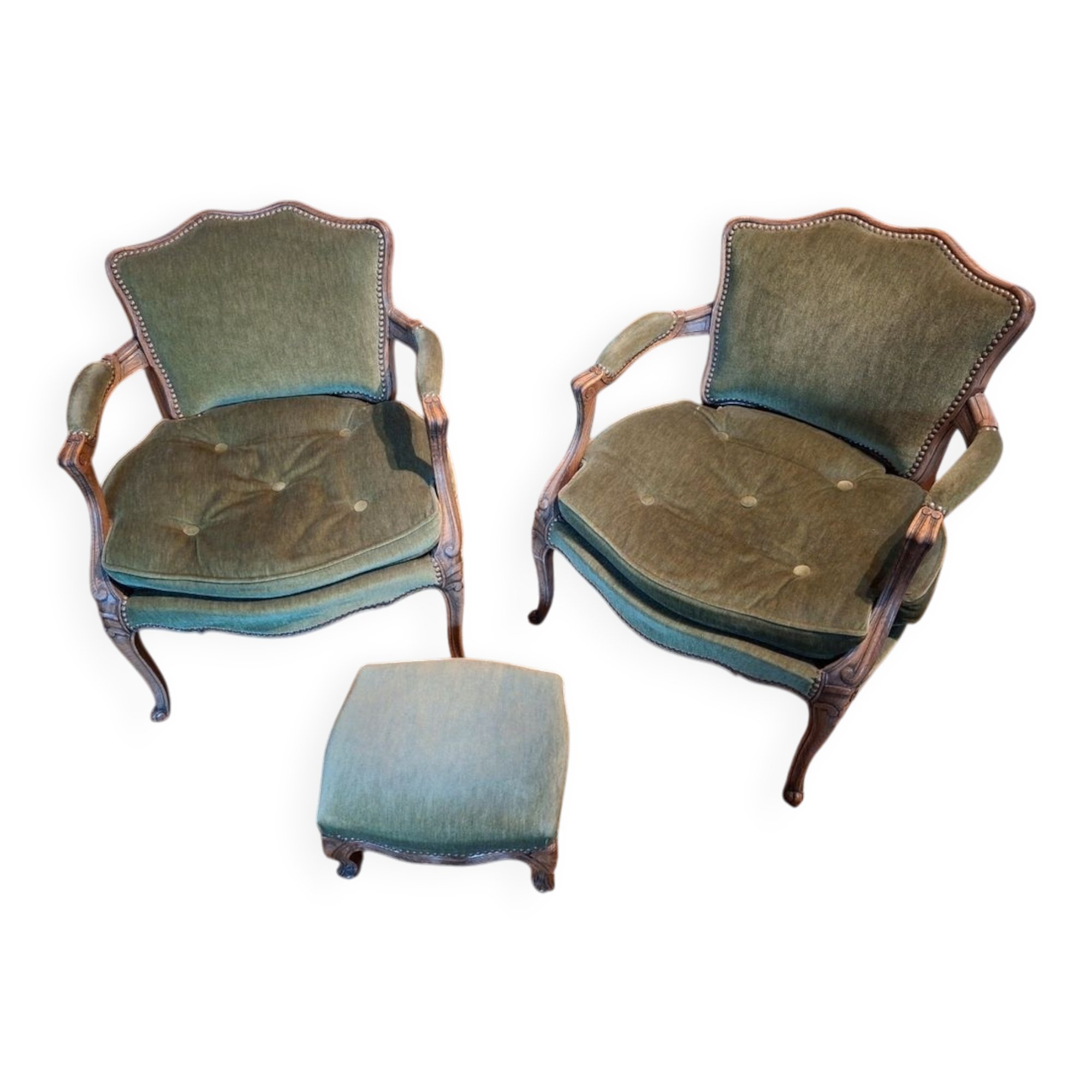 Fauteuils cabriolets Louis XV + repose pieds