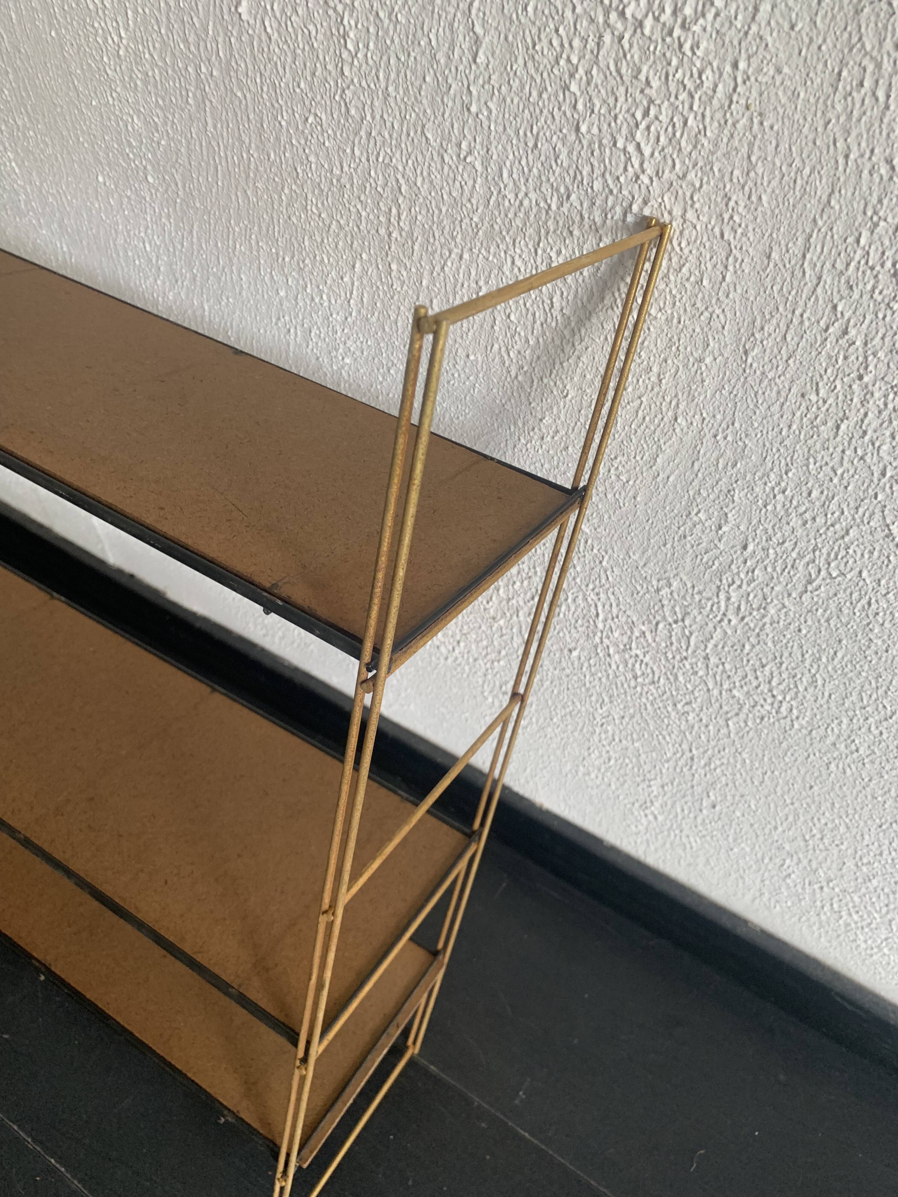 Vintage 1960 String wall shelf in gold wood - 60 x 50 cm