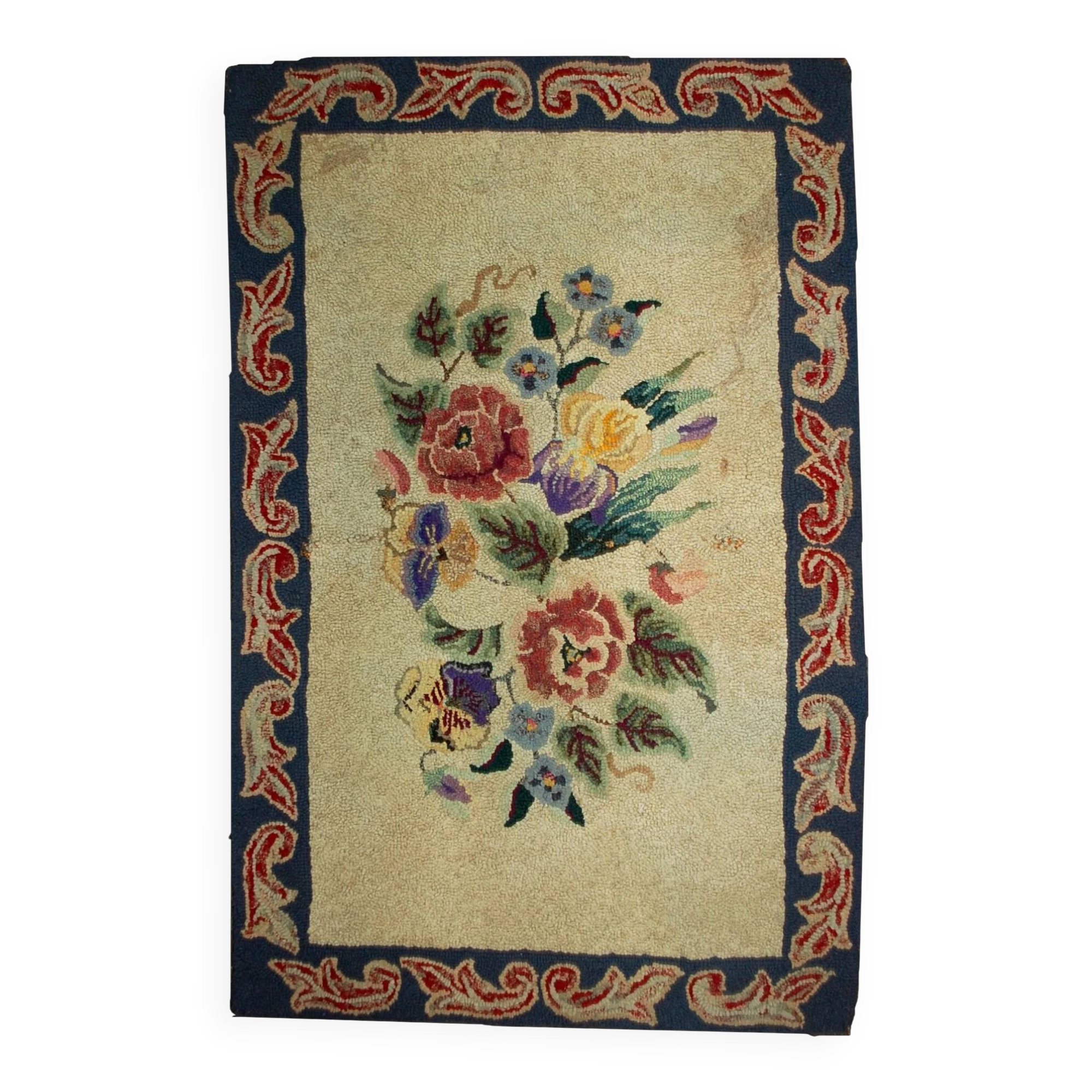 Handmade antique American hooked rug 67cm x 103cm 1900s - 1B499