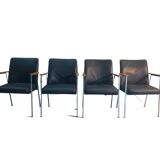 4 vintage design dining chairs in black leather mauser werke germany 1960s