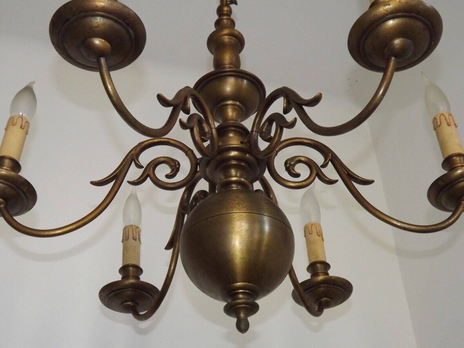 Large Vintage Bronze 6 Light Flemish Chandelier Birds Head Detail 4759