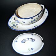 Oval sugar bowl in creil terrece montereau model barbeau blueberry 19th century