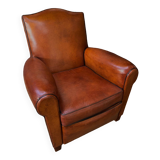 French leather club chair, chapeau de gendarme model circa 1930's in caramel