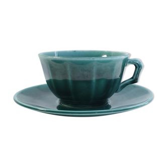 Set tea cup and vintage saucer, green