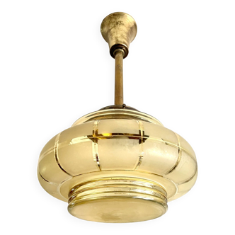 Art Deco lantern suspension 1930 yellow and gold glass