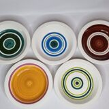 Mismatched service, five hand-painted plates from the Gien earthenware factory, unique models