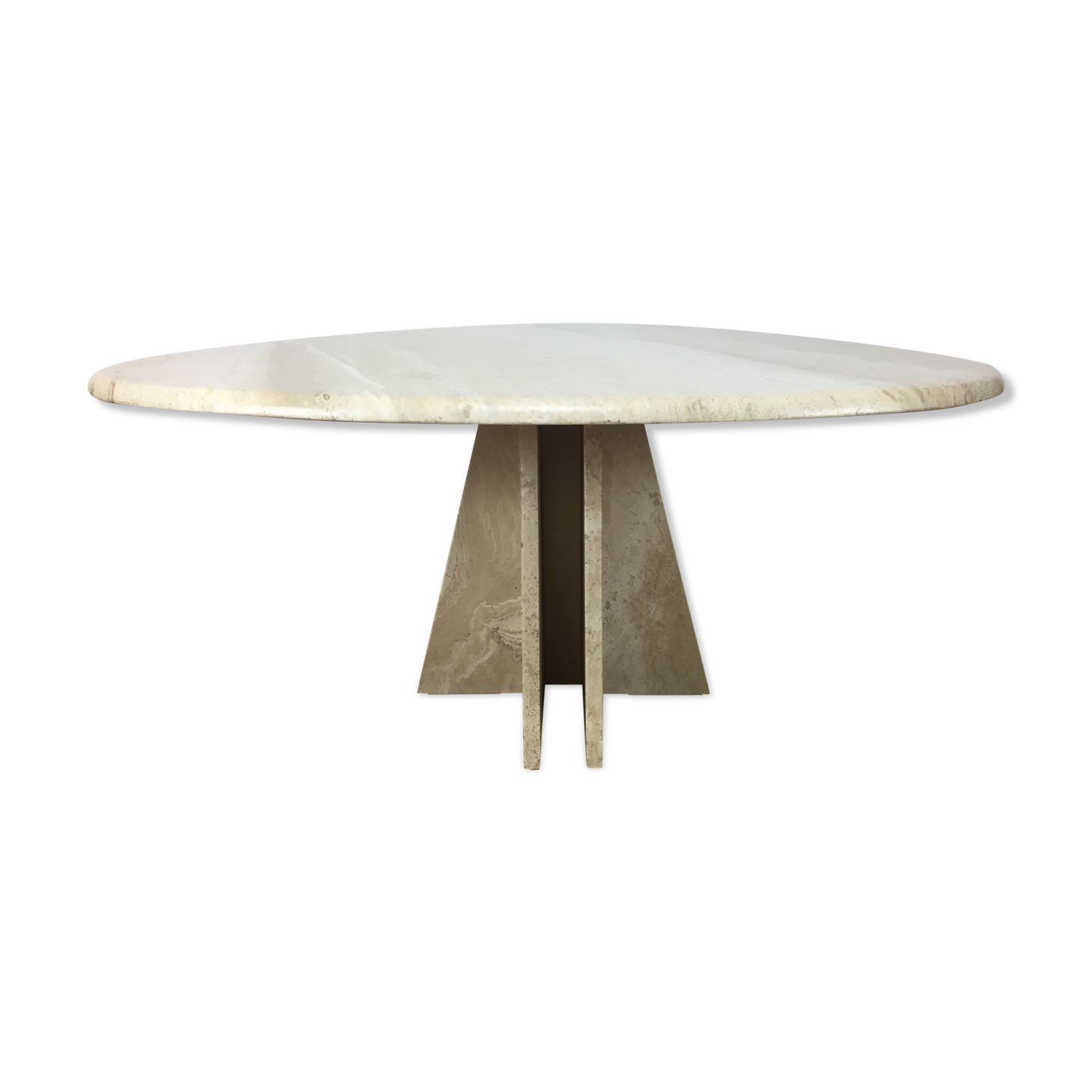 Travertine coffee table goes up and down to jack