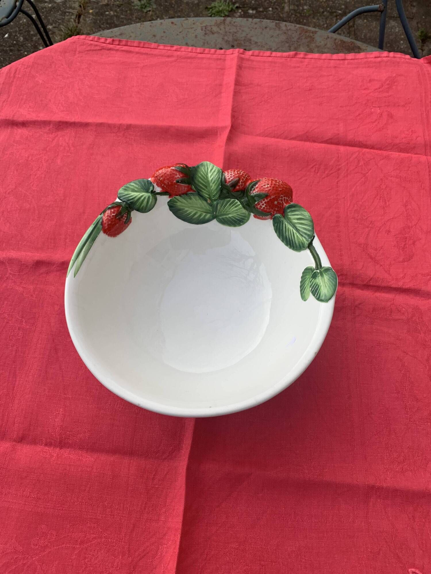 Bol Céramique Motif Fraise 13x10,5x3,8 Cm - Pour Desserts, Salades De Fruits - Vaisselle Décorative Et Pratique