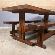 Oak dining table with 2 benches Minimalist Brutalist Wabi Sabi