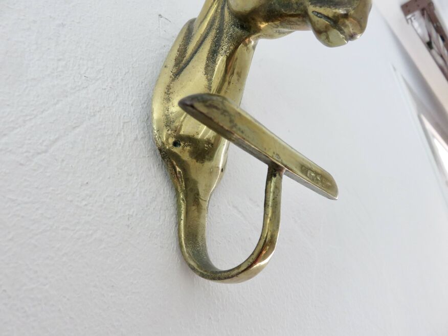 Old horse head wall hook in gilded brass, art deco 40s 50s