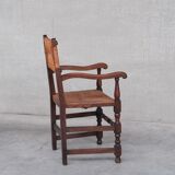 Pair of mid-century oak and rush french armchairs