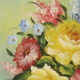 Fleurs dans un vase Nature morte Peinture amateur Signée 27 cm
