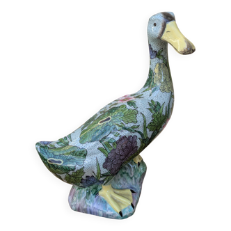 Très belle statue de canne canard décoratif polychrome en Porcelaine de Par
