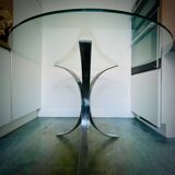 Dining table glass and chrome vintage 1970s