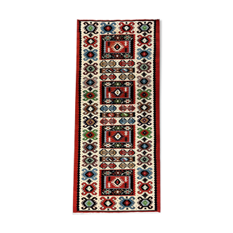 Tapis vintage runner fait à la main tapis en laine rouge - 81x200cm