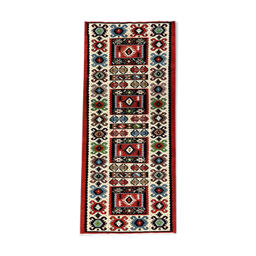 Tapis vintage runner fait à la main tapis en laine rouge - 81x200cm