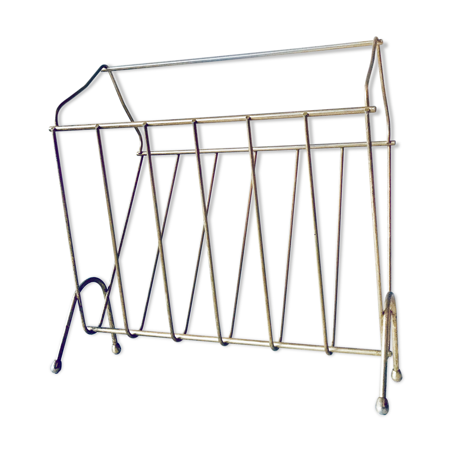 Porte-revue vintage en laiton doré