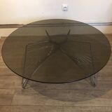 Vintage 1970's coffee table in chrome steel wire and smoked glass